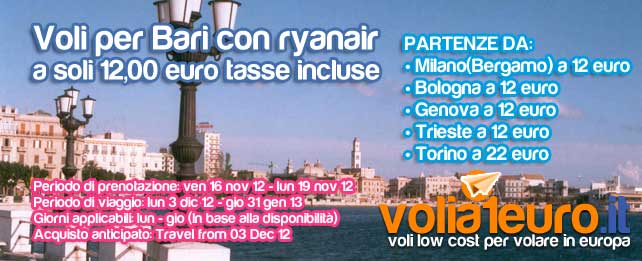 Voli per Bari a soli 12 euro!