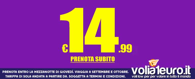 Offerte Ryanair: voli a 14,99 euro per settembre e ottobre