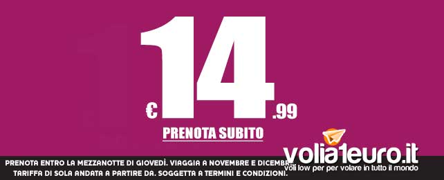Nuova offerta Ryanair: volate entro fine anno a 14.99 euro