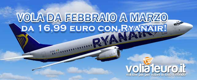 Vola da Febbraio a Marzo da 16,99 euro con Ryanair!